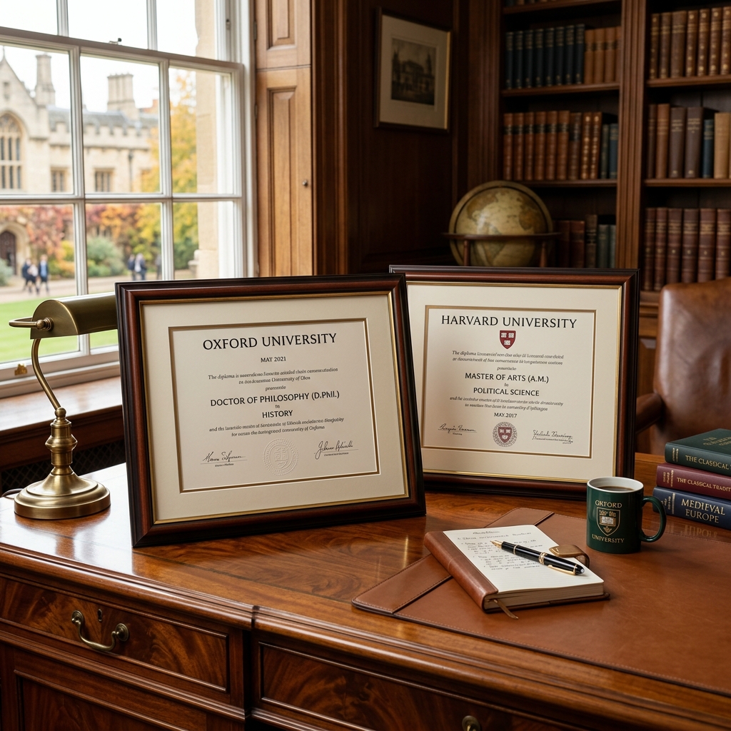 Diplomas acadêmicos sobre mesa